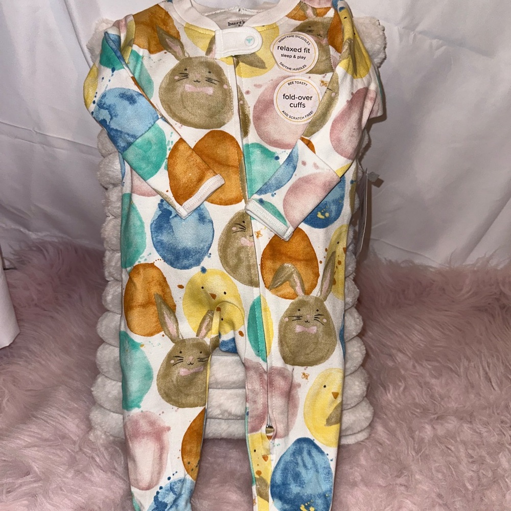 Burt's Bees Multicolor Bunny/Chick Print Footie - 100% Organic Cotton.